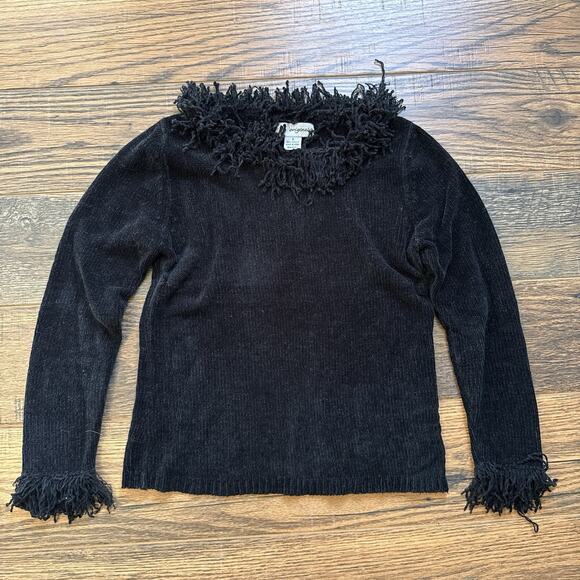 Vintage Y2K Designers Originals Studio Black Fringe Sweater Women’s S - Picture 1 of 5